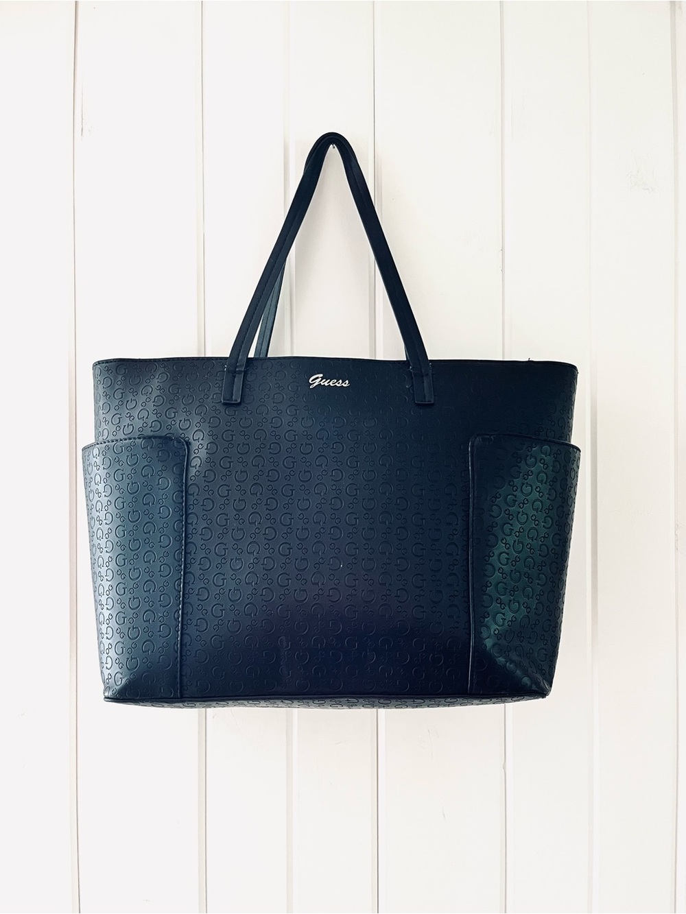Guess Black Embossed Logo-Patterned Shopper Tote